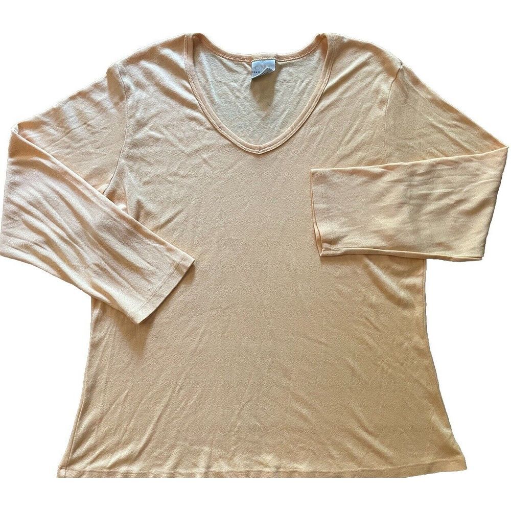 Color‎ Me Cotton CMC Women's 3/4 Sleeve V-Neck Shimmer Top Coral Orange XXL